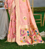 Sangam Prints Pink Heavy Assam Silk Saree With Meena Woven Work Traditional Saree | Grocsy