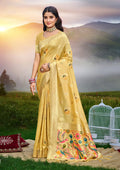 Sangam Prints Yellow Heavy Assam Silk Saree With Meena Woven Work Traditional Saree | Grocsy
