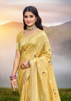 Sangam Prints Yellow Heavy Assam Silk Saree With Meena Woven Work Traditional Saree | Grocsy