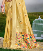 Sangam Prints Yellow Heavy Assam Silk Saree With Meena Woven Work Traditional Saree | Grocsy