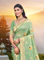 Sangam Prints Sea Green Heavy Assam Silk Saree With Meena Woven Work Traditional Saree | Grocsy
