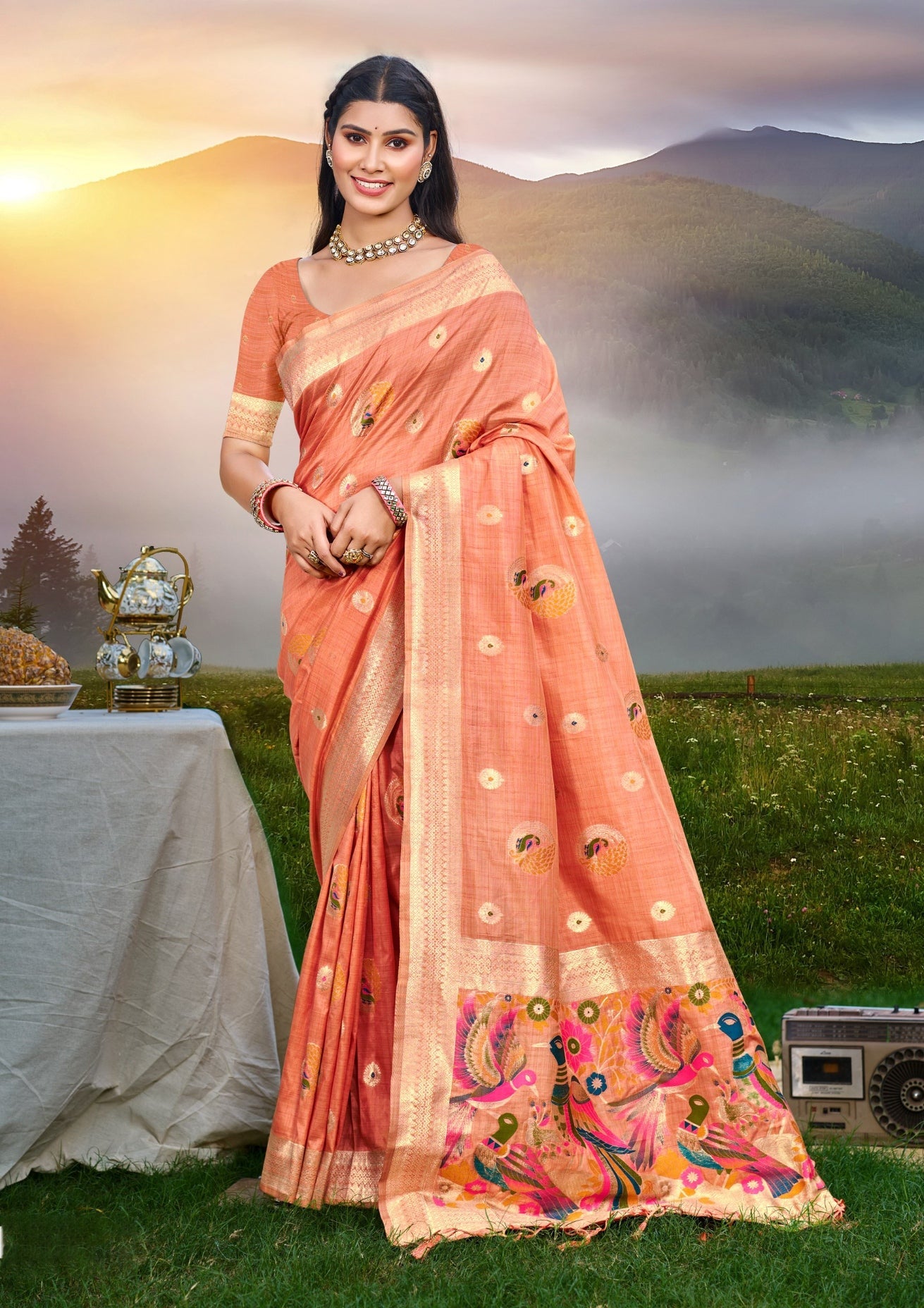 Sangam Prints Gajri Havy Assam Silk Saree With Meena Woven Work Traditional Saree | Grocsy