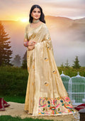 Sangam Prints Cream Heavy Assam Silk Saree With Meena Woven Work Traditional Saree | Grocsy
