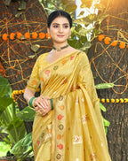 Sangam Prints Yellow Heavy Assam Silk Saree With Meena Woven Work Traditional Saree | Grocsy
