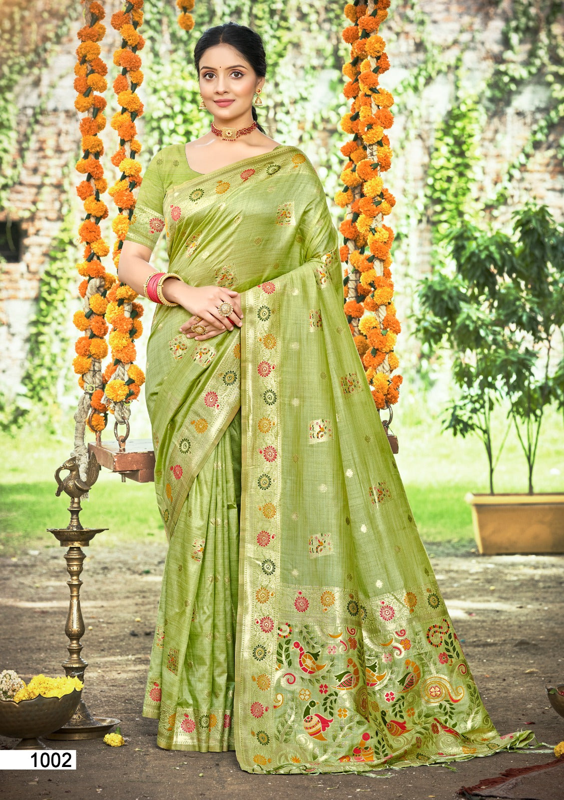 Prazu Fashion Green Assam Silk Weaving Wedding Wear Saree | Grocsy