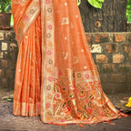 Sangam Prints Orange Heavy Assam Silk Saree With Meena Woven Work Traditional Saree | Grocsy