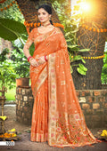 Prazu Fashion Orange Assam Silk Weaving Wedding Wear Saree | Grocsy