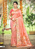 Prazu Fashion Peach Assam Silk Weaving Wedding Wear Saree | Grocsy