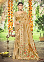 Sangam Prints Chiku Havy Assam Silk Saree With Meena Woven Work Traditional Saree | Grocsy