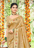 Sangam Prints Chiku Havy Assam Silk Saree With Meena Woven Work Traditional Saree | Grocsy