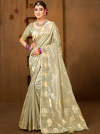 Sangam Prints Grey Munga Kota Woven Work Traditional Saree | Grocsy