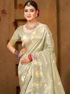 Sangam Prints Grey Munga Kota Woven Work Traditional Saree | Grocsy