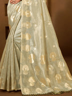Sangam Prints Grey Munga Kota Woven Work Traditional Saree | Grocsy
