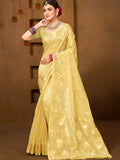 Sangam Prints Yellow Munga Kota Woven Work Traditional Saree | Grocsy