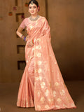 Sangam Prints Peach Munga Kota Woven Work Traditional Saree | Grocsy