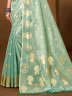 Sangam Prints Sea Green Munga Kota Woven Work Traditional Saree | Grocsy
