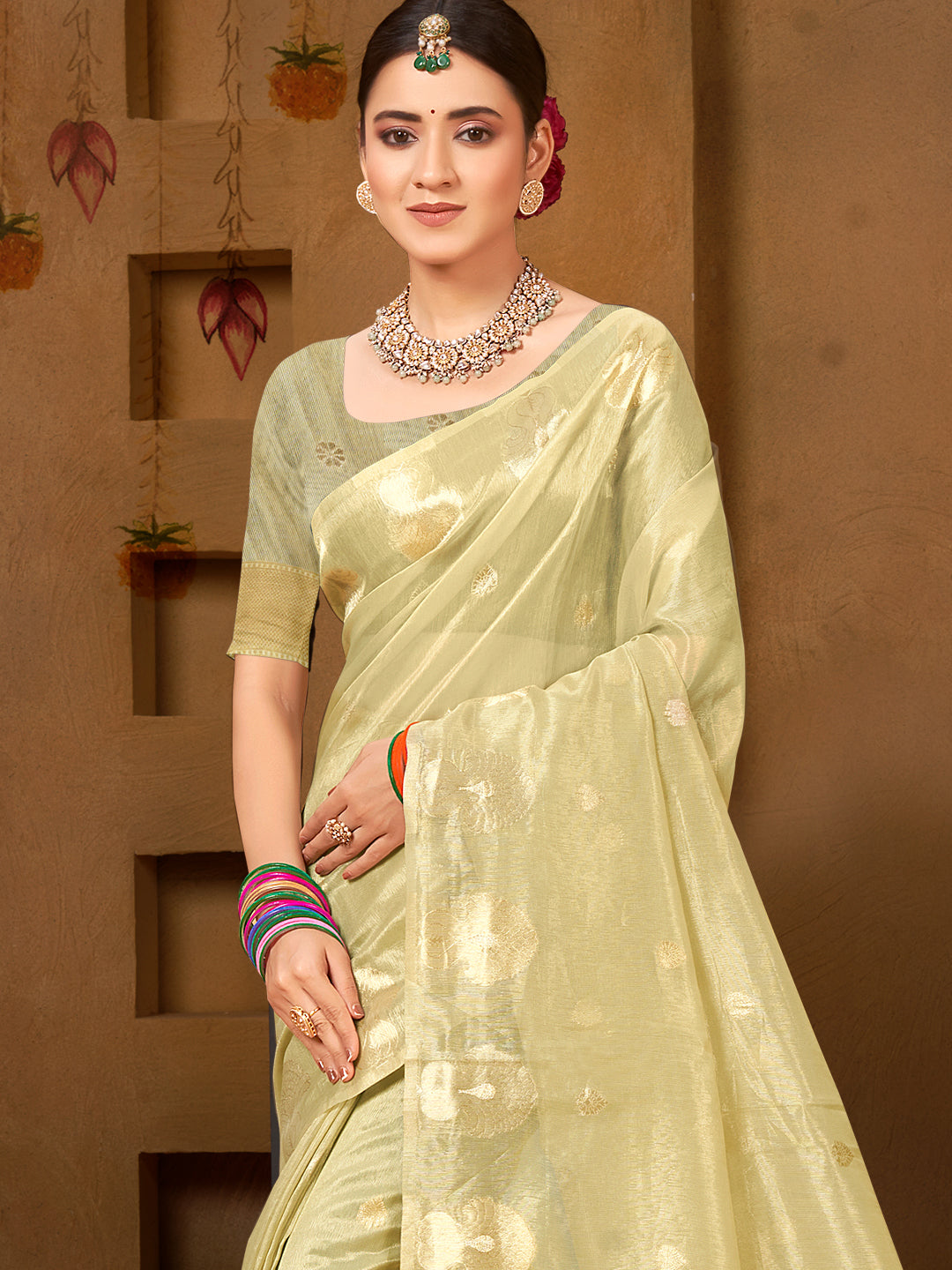 Sangam Prints Olive Green Munga Kota Woven Work Traditional Saree | Grocsy