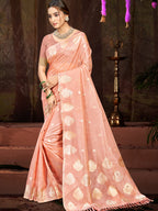 Sangam Prints Peach Munga Kota Woven Work Traditional Saree | Grocsy