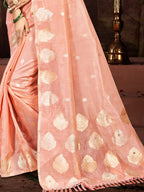 Sangam Prints Peach Munga Kota Woven Work Traditional Saree | Grocsy