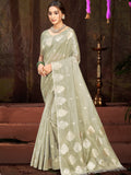 Sangam Prints Grey Munga Kota Woven Work Traditional Saree | Grocsy