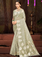 Sangam Prints Grey Munga Kota Woven Work Traditional Saree | Grocsy
