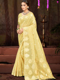 Sangam Prints Yellow Munga Kota Woven Work Traditional Saree | Grocsy