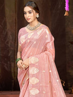 Sangam Prints Pink Munga Kota Woven Work Traditional Saree | Grocsy