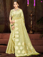 Sangam Prints Olive Green Munga Kota Woven Work Traditional Saree | Grocsy