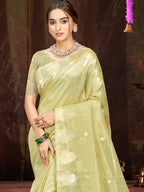 Sangam Prints Olive Green Munga Kota Woven Work Traditional Saree | Grocsy