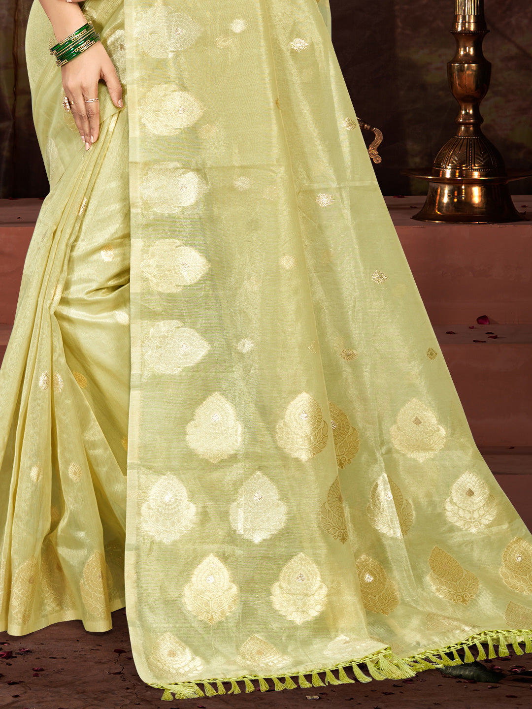 Sangam Prints Olive Green Munga Kota Woven Work Traditional Saree | Grocsy