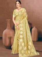 Sangam Prints Golden Munga Kota Woven Work Traditional Saree | Grocsy
