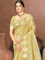 Sangam Prints Golden Munga Kota Woven Work Traditional Saree | Grocsy
