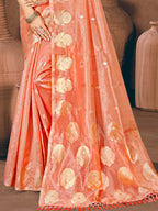 Sangam Prints Peach Munga Kota Woven Work Traditional Saree | Grocsy