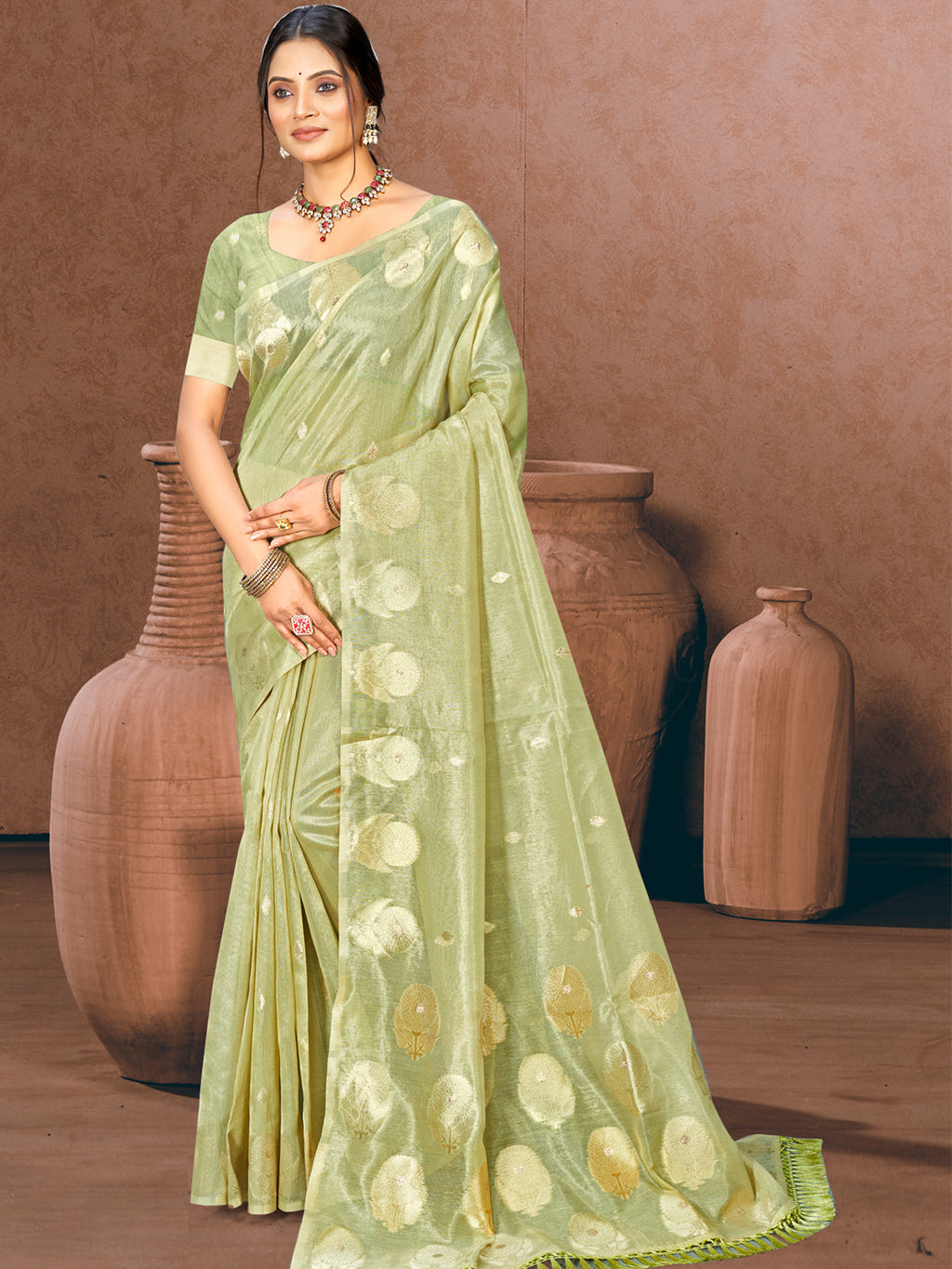 Sangam Prints Green Munga Kota Woven Work Traditional Saree | Grocsy
