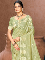 Sangam Prints Green Munga Kota Woven Work Traditional Saree | Grocsy