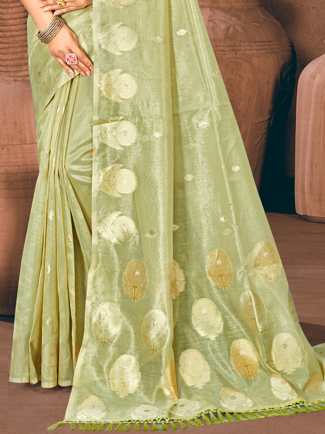 Sangam Prints Green Munga Kota Woven Work Traditional Saree | Grocsy
