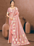 Sangam Prints Pink Munga Kota Woven Work Traditional Saree | Grocsy