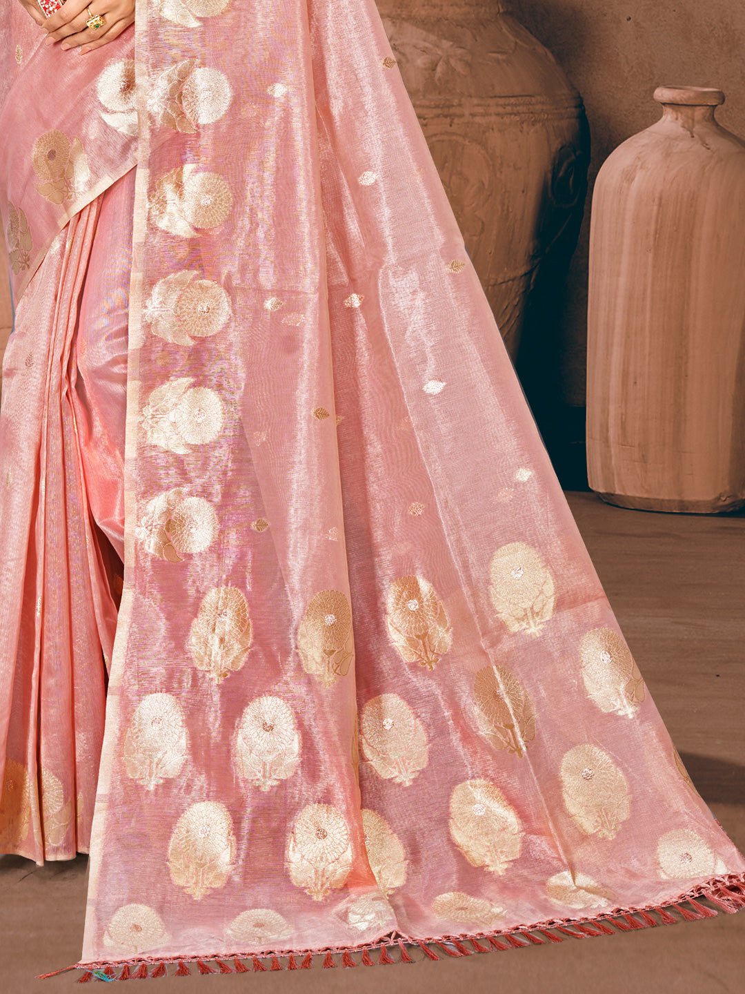 Sangam Prints Pink Munga Kota Woven Work Traditional Saree | Grocsy