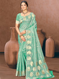 Sangam Prints Sea Green Munga Kota Woven Work Traditional Saree | Grocsy