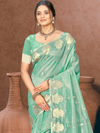 Sangam Prints Sea Green Munga Kota Woven Work Traditional Saree | Grocsy