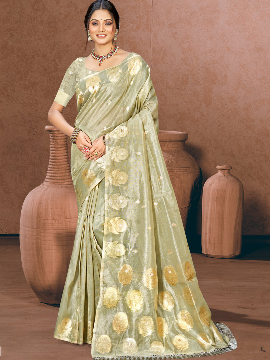 Sangam Prints Grey Munga Kota Woven Work Traditional Saree | Grocsy