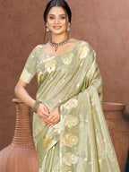 Sangam Prints Grey Munga Kota Woven Work Traditional Saree | Grocsy