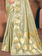 Sangam Prints Grey Munga Kota Woven Work Traditional Saree | Grocsy