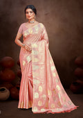 Sangam Prints Peach Munga Kota Woven Work Traditional Saree | Grocsy