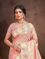Sangam Prints Peach Munga Kota Woven Work Traditional Saree | Grocsy