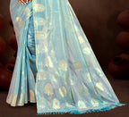 Sangam Prints Sky Blue Munga Kota Woven Work Traditional Saree | Grocsy