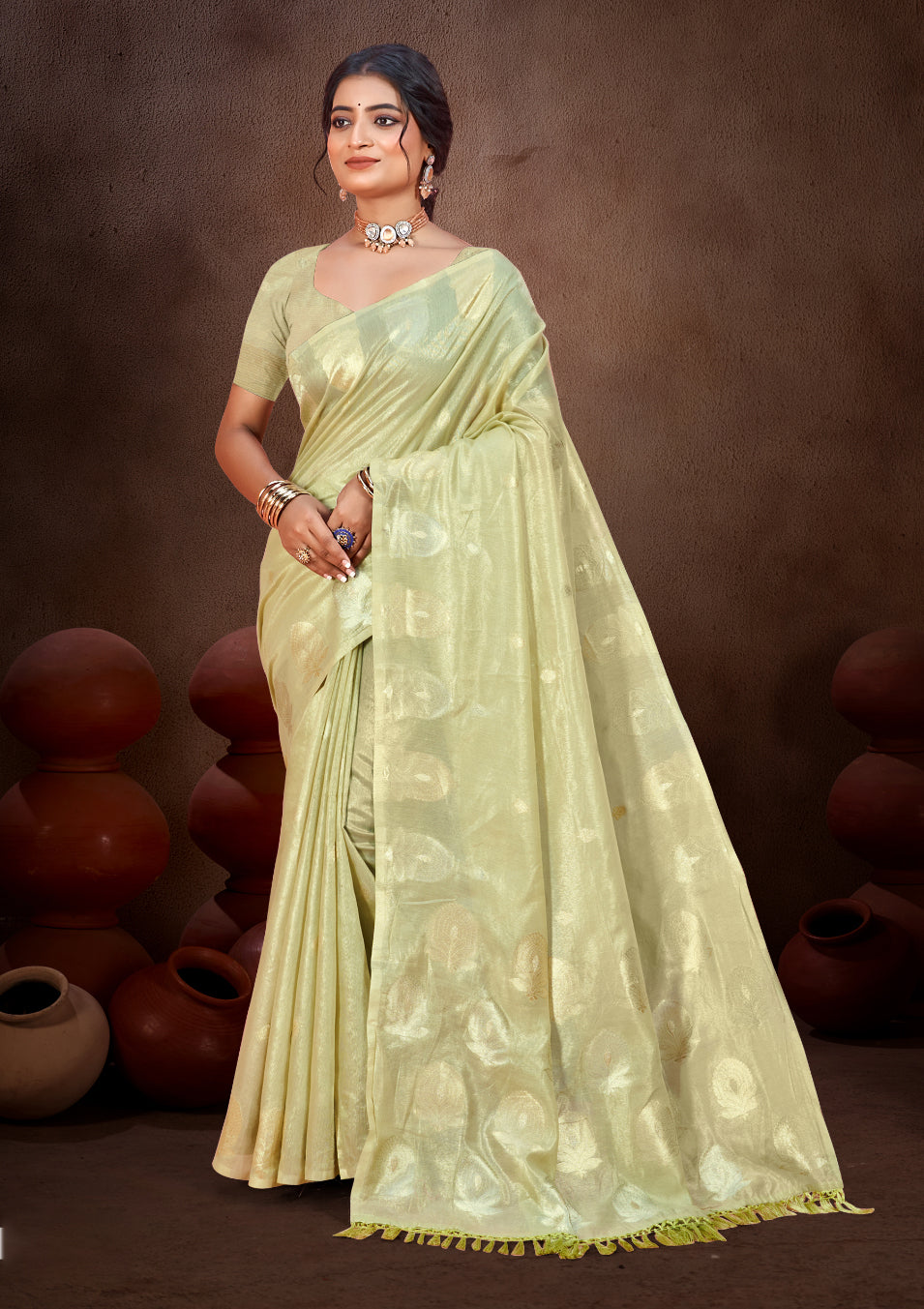 Sangam Prints Olive Green Munga Kota Woven Work Traditional Saree | Grocsy