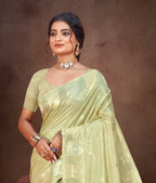Sangam Prints Olive Green Munga Kota Woven Work Traditional Saree | Grocsy
