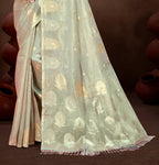 Sangam Prints Grey Munga Kota Woven Work Traditional Saree | Grocsy