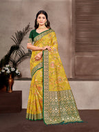 Sangam Prints Mustard Cotton Silk With Meena Woven Work Traditional Saree | Grocsy